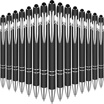 Zonon 38 Pieces Rubberized Ballpoint Pen with Stylus Tip Stylish Metal Pen Capacitive Styli with Soft Rubberized Grip, Black Ink for Most Devices(Black) - color: Black
