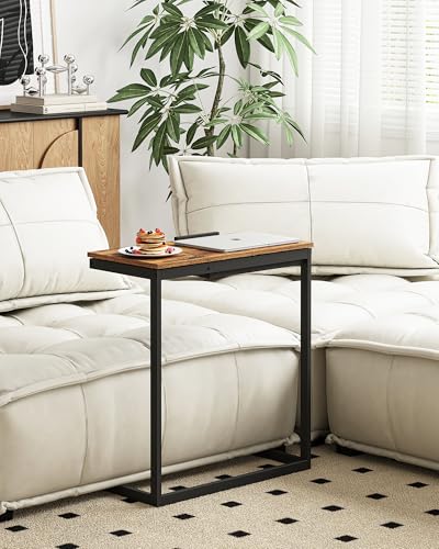 TUTOTAK Large C Shaped End Table, Side Table, Couch Computer Table C Table | Tilting Laptop Stand with Storage, Computer Couch table for Living Room, Bedroom, Brown TB01BB089 - color: Brown, style: Modern