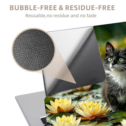 Universal Laptop Skin Sticker for 12/13/14/15.6 Inch Laptops, Reusable Vinyl Laptop Decal Cover, Waterproof Scratch Resistant Notebook Skin with 2 Wrist Pads,Water Lily Cat - color: Water Lily Cat