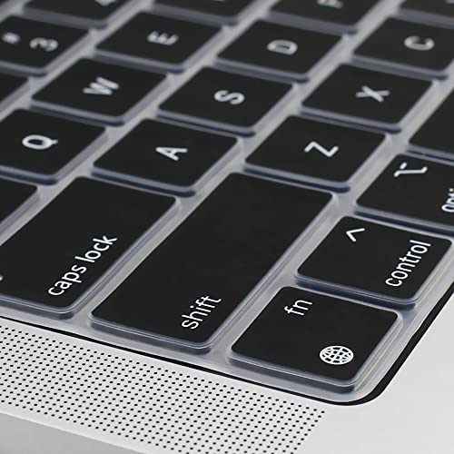 ProElife Keyboard Cover Skin for MacBook Air 13/15 Inch M5 M4, Black | US Enter, Ultra Thin (0.26 mm), Silicone Protective Skin, Easy to Apply, Washable & Reusable, Dust-proof, Precision Molded - color: Black