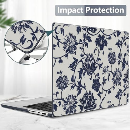 Batianda Case for New MacBook Pro 16 inch 2026 M5 2024 2023 2021 Release with M4 M3 M2 M1 Pro/Max Chip,Slim Lightweight Protective Shell Creative Pattern with Keyboard Cover Protector, Navy Flowers - color: Navy flowers