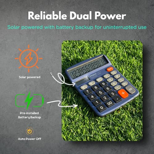 TRULY 12 Digits Desktop Calculator with Large LCD Display and Sensitive Button, Dual Solar Power and Battery, Standard Function for Office, Home, School, Metal Body, 837A Pro Blue - color: Deep Blue