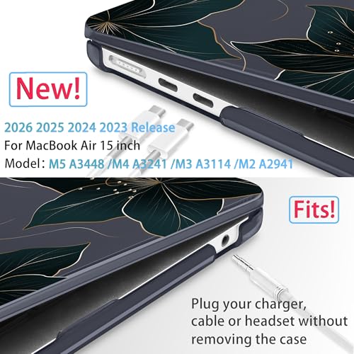 Mektron Designed for 2025/2024/2023 MacBook Air 15 INCH M4 A3241 /M3 A3114 /M2 A2941 Case, Printed Plastic Hard Shell Cover with 15.3" Liquid Retina Display Touch ID, Floral C218 - color: Floral C218