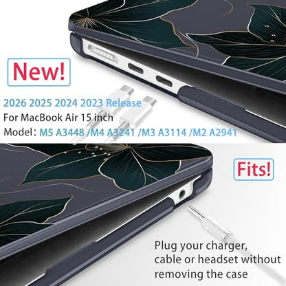 Mektron Designed for 2025/2024/2023 MacBook Air 15 INCH M4 A3241 /M3 A3114 /M2 A2941 Case, Printed Plastic Hard Shell Cover with 15.3" Liquid Retina Display Touch ID, Floral C218 - color: Floral C218