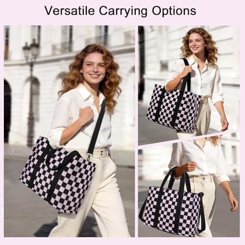 BTOOP Work Tote Bag for Women, Laptop Tote Bag With 15.6 Inch Padded Compartment, Teacher Nurse Bible Bags - color: Blck-pink Checkered