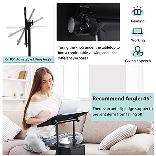 Tangkula Mobile Laptop Podium Set of 2, Height Adjustable Sit to Stand Desk with Tilting Desktop & Storage Cabinet, Ergonomic Rolling Lectern Cart Laptop Desk, Office Podium Stand on Wheels - color: Black, size: 21.5" x 15.5" x 45"