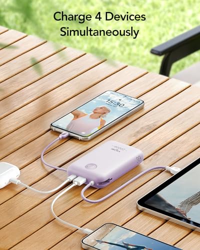 VIYISI Portable Charger 20000mAh 30W Fast Charging, Power Bank with Built-in Cables & LED Display, USB C Battery Pack for iPhone 17/16/15/14, Samsung, iPad and Android Phones, Travel - Purple - color: Purple