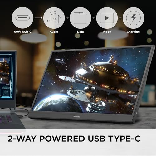 ViewSonic VX1754 17 Inch 1080p Portable Gaming Monitor, IPS Display with 144Hz for Second Screen Productivity and High-Speed Gameplay, Built-in Stand, 60W USB-C, and Mini HDMI Inputs - size: 17-Inch 144Hz