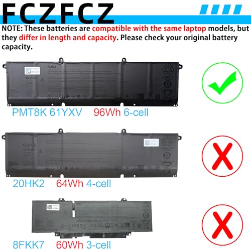 PMT8K Battery 96Wh 8600mAh Replacement for Dell Alienware 16 Area-51 AA16250 / 18 Area-51 AA18250/ 16 Aurora AC16250 / 16x Aurora AC16251 / Pro Max 16 MC16250 Series 0PJ7JP PJ7JP 11.7V 6-Cell