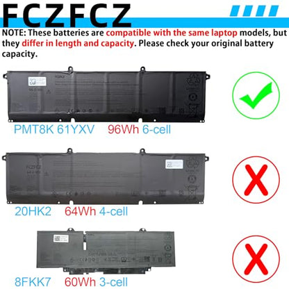 PMT8K Battery 96Wh 8600mAh Replacement for Dell Alienware 16 Area-51 AA16250 / 18 Area-51 AA18250/ 16 Aurora AC16250 / 16x Aurora AC16251 / Pro Max 16 MC16250 Series 0PJ7JP PJ7JP 11.7V 6-Cell