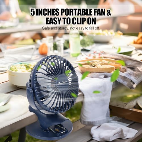 Portable Clip Fan Battery Operated,3 Speeds USB Rechargeable Mini Table Fan with Strong Airflow,360°Rotation Ultra Quiet Personal Desk Fan for Home Office Bedroom Dorm Stroller Camping - DeepBlue - color: DeepBlue