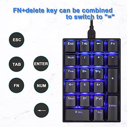 MOTOSPEED K23 Mechanical Numeric Keypad Red Switch Wired 21 Keys Mini Numpad Portable Gaming Keypad Extended Layout for Cashier - color: black