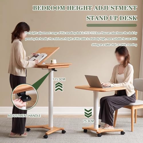 Sit Stand Hospital Workstation, Height Adjustment Stand Up Desk, Flipped Mobile Podium, Sofa Side Table with Rollers(Natural) - color: Natural
