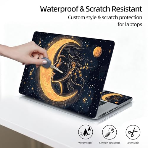 Universal Laptop Skin Sticker Decal, 12"-15.6" Aesthetic Vinyl Wrap, Moon Goddess Face Music Notes Waterproof Notebook Cover Art Protector for MacBook HP Dell Lenovo, Fits 13" 14" 15" 15.6" - color: Moon Goddess Face Music Notes