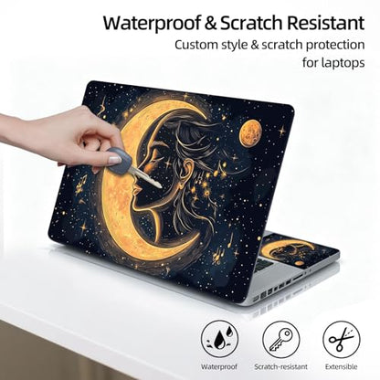 Universal Laptop Skin Sticker Decal, 12"-15.6" Aesthetic Vinyl Wrap, Moon Goddess Face Music Notes Waterproof Notebook Cover Art Protector for MacBook HP Dell Lenovo, Fits 13" 14" 15" 15.6" - color: Moon Goddess Face Music Notes