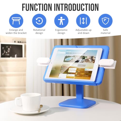 Adjustable Foldable Tablet Stand, Lightweight Multi-Functional Desk Holder for iPad, Laptop, Cookbook, Textbook & Magazine (Blue) - color: Blue
