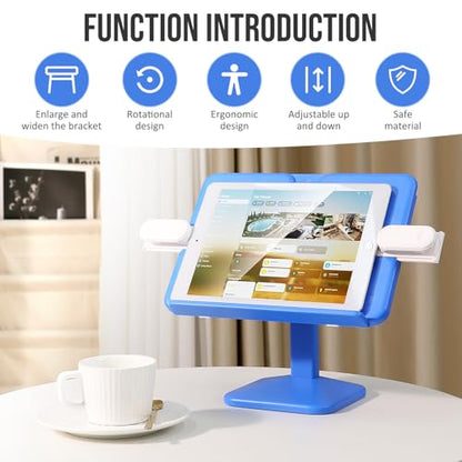 Adjustable Foldable Tablet Stand, Lightweight Multi-Functional Desk Holder for iPad, Laptop, Cookbook, Textbook & Magazine (Blue) - color: Blue