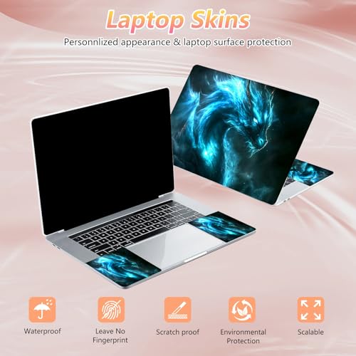 Laptop Skin Sticker Decal 12" 13" 13.3" 14" 15" 15.6",Waterproof Scratch Resistant Vinyl,Reusable Easy to Apply,for MacBook HP Dell Notebooks Netbooks Laptop,2 Wrist Pads,Blue Glitter Dragon - color: Blue Glitter Dragon