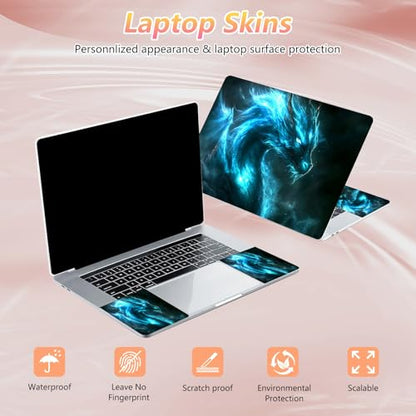 Laptop Skin Sticker Decal 12" 13" 13.3" 14" 15" 15.6",Waterproof Scratch Resistant Vinyl,Reusable Easy to Apply,for MacBook HP Dell Notebooks Netbooks Laptop,2 Wrist Pads,Blue Glitter Dragon - color: Blue Glitter Dragon