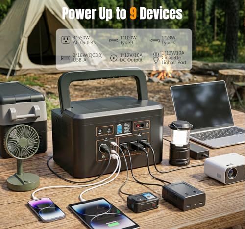 Portable Power Station 650W (1200W Peak), 576Wh Solar Generator | LiFePO4 Battery 3.5 Hour Fast Charging for Home & Emergency Backup, Hurricane, CPAP (Solar Optional) - color: Black