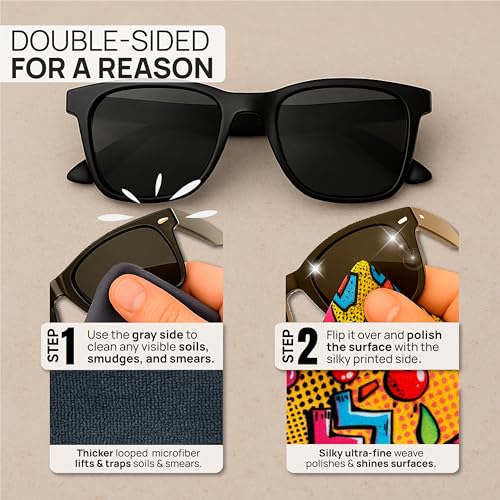 Microfiber Wholesale Quick Cloth Glasses Cleaning Cloths – 5x7 Popart | 2 Pack with Case | Double-Sided Lens Cleaner for Eyeglasses, Camera, Screens & Glass | Reusable Microfiber Glass Polishing - color: Popart, size: 5"x7"