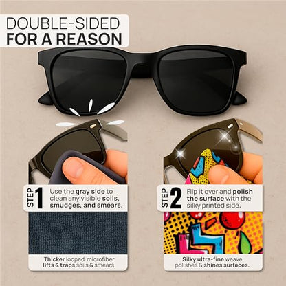 Microfiber Wholesale Quick Cloth Glasses Cleaning Cloths – 5x7 Popart | 2 Pack with Case | Double-Sided Lens Cleaner for Eyeglasses, Camera, Screens & Glass | Reusable Microfiber Glass Polishing - color: Popart, size: 5"x7"