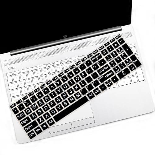 2PCS Keyboard Cover with Large Letters for HP Laptop 15.6 15-dy 15-dw 15-bw 15-bf 15-bs 15-cb 15-cc 15-cd 15-cs 15-da 15-ef Series, HP Envy 17.3 17-by 17-bs 17-ca Series - color: Large Letters Black+Clear