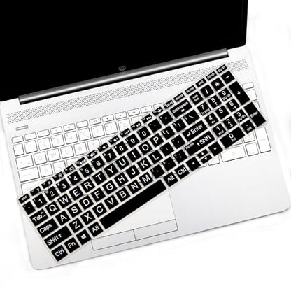2PCS Keyboard Cover with Large Letters for HP Laptop 15.6 15-dy 15-dw 15-bw 15-bf 15-bs 15-cb 15-cc 15-cd 15-cs 15-da 15-ef Series, HP Envy 17.3 17-by 17-bs 17-ca Series - color: Large Letters Black+Clear