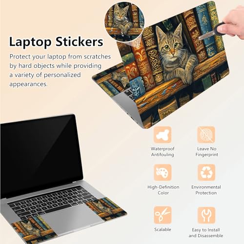 Laptop Skin Sticker Decal 15.6 Inch,12 13 13.3 14 15 15.6 in Laptop Netbook Skins for Notebook,Art Decal Removable Waterproof Scratch Resistant,Universal Vinyl Cover,Bookshelf Cat - color: Bookshelf Cat