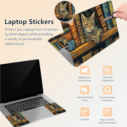 Laptop Skin Sticker Decal 15.6 Inch,12 13 13.3 14 15 15.6 in Laptop Netbook Skins for Notebook,Art Decal Removable Waterproof Scratch Resistant,Universal Vinyl Cover,Bookshelf Cat - color: Bookshelf Cat