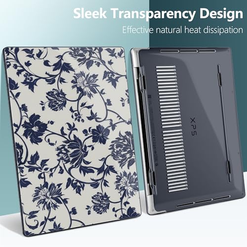 Batianda Navy Floral Vine Case for Dell XPS 13 Laptop 2024 2025 | Fits Model 9340/9345/9350 13.4" Display, Lightweight Slim Shell Protection for Girls, Office Users and Classic Style Fans - color: Navy flowers