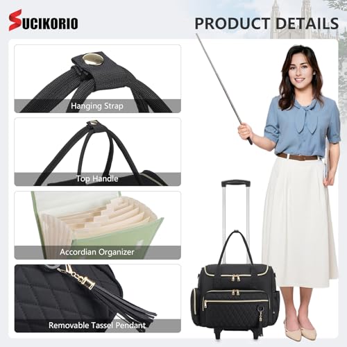 Rolling Laptop Bag 17.3 Inch 3 IN 1 Rolling Briefcase for Women Waterproof Teacher Tote Bag With Wheels - color: White Set