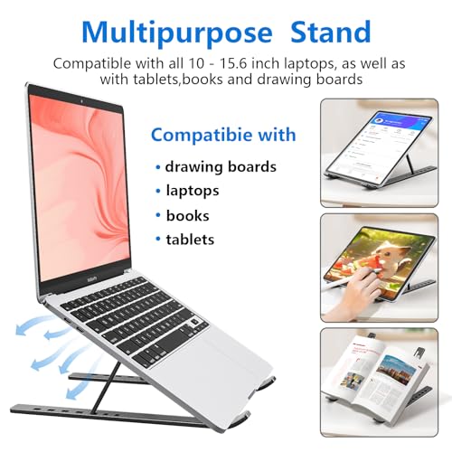 Laptop Stand for Desk, Aluminum Metal MacBook Stand，Computer Riser for Desk, Portable Foldable Adjustable Notebook Holder, Compatible with 10-15.6 Inch Laptops, iPad, Space Gray. - color: Space Gray