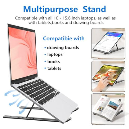 Laptop Stand for Desk, Aluminum Metal MacBook Stand，Computer Riser for Desk, Portable Foldable Adjustable Notebook Holder, Compatible with 10-15.6 Inch Laptops, iPad, Space Gray. - color: Space Gray