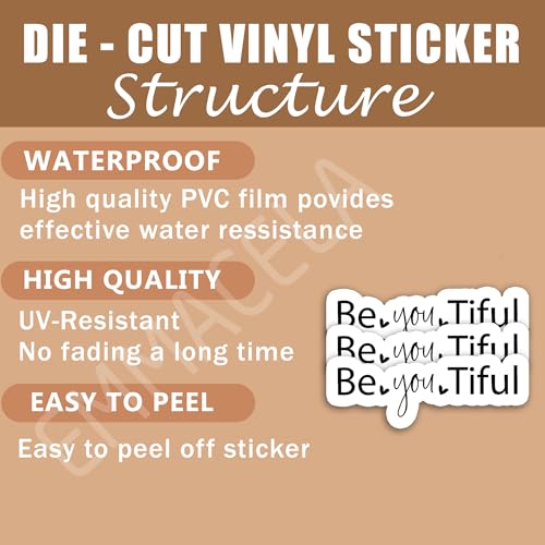 BeYouTiful Stickers – Inspirational Quote Waterproof Vinyl Decals for Laptops, Water Bottles, Tumblers, Notebooks – Motivational Aesthetic Stickers for Teens, Girls, Women – 3 x 1.1 Inch (3 Pack) - color: Beyoutiful