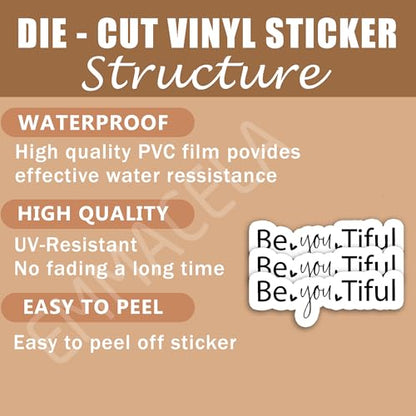 BeYouTiful Stickers – Inspirational Quote Waterproof Vinyl Decals for Laptops, Water Bottles, Tumblers, Notebooks – Motivational Aesthetic Stickers for Teens, Girls, Women – 3 x 1.1 Inch (3 Pack) - color: Beyoutiful