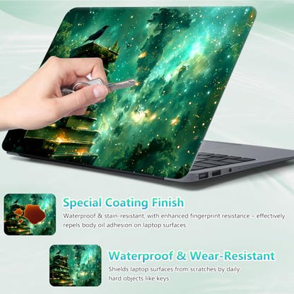 Laptop Skin Sticker Decal 12"-15.6" Universal Laptop/Notebook/Netbook Vinyl - Waterproof Scratch Resistant,Fits HP Dell Lenovo MacBook,2 Free Wrist Pads,Easy Apply & Remove,Green Glitter Book - color: Green Glitter Book