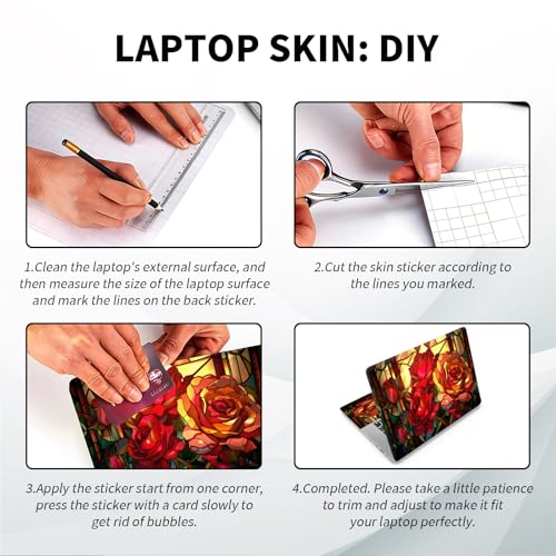 Universal Laptop Skin, DIY Cut-to-Fit Vinyl Cover Compatible with HP, Dell, Lenovo, Mac (13.3" to 15.6"), Anti-Scratch, No Residue & Bubble-Free Protective Decal Sticker, Stained Glass Red Rose - color: Stained Glass Red Rose