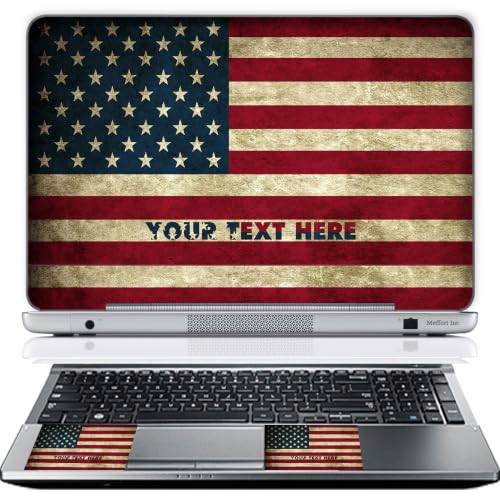 Meffort Inc Personalized Laptop Skin Sticker Cover Art Decal with Wrist Pad, Customize Your Text (12-12.5 Inch, USA Flag) - color: Usa Flag, size: 12 - 12.5 Inch
