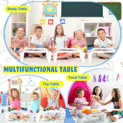 Leinuosen 6 Pcs Kids Lap Desk Tray with Storage Plastic Breakfast Laptop Trays with Side Pockets and Slot Portable Lap Bed Table for Writing Eating Game Classroom Snacks Boy Girl (White) - color: White