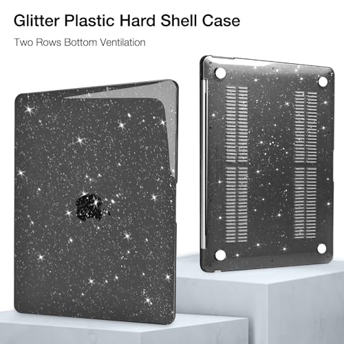 MOSISO Compatible with MacBook Air 13 inch Case M5 M4 M3 M2 2026-2022 | 4 in 1 Kit Bling Sparkly Hard Shell for MacBook Air 13.6 inch Case, Glitter Cover, A3449 A3240 A3113 A2681, Black - color: Black
