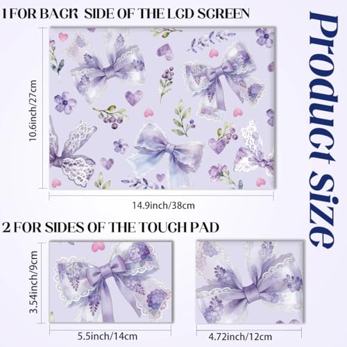 SUPERDANT 3Pcs Laptop Skin Sticker Cover Decal 14.96x10.63 Inch Pale Purple Bow Trim-to-Fit Scratch-Proof PVC Notebook Wrap for 13-16 Inch Laptops Purple - style: Pale purple bow