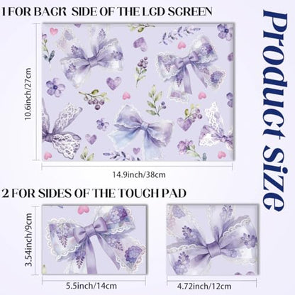 SUPERDANT 3Pcs Laptop Skin Sticker Cover Decal 14.96x10.63 Inch Pale Purple Bow Trim-to-Fit Scratch-Proof PVC Notebook Wrap for 13-16 Inch Laptops Purple - style: Pale purple bow