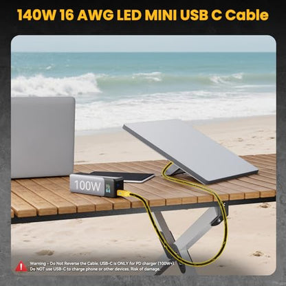 Starlink Mini Cable 6.5FT, 16AWG Starlink Cable with Indicator Light 140W USB C to DC, Braided Wear-Resistant Accessories for Starlink Work with 20V/100W, 28V/140W PD Power Source (Yellow) - size: Yellow Braided 6.5FT with LED