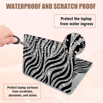 PLIGREAT 15 Inches Laptop Decal Sticker Skin Cover, Sparkling Tiger Stripe Laptop Sticker Decals Fits 12" to 15" Laptops Universal Waterproof Removable, Black Silver - color: Black Silver