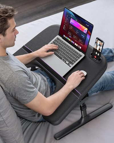 SAIJI Laptop Lap Desk for Bed & Couch with Soft Armrest, Bed Desk Table | Ergonomic Curved Design, Soft Padded Armrests, Height & tilt angles Adjustable, Foldable & Versatile Surface - color: Black
