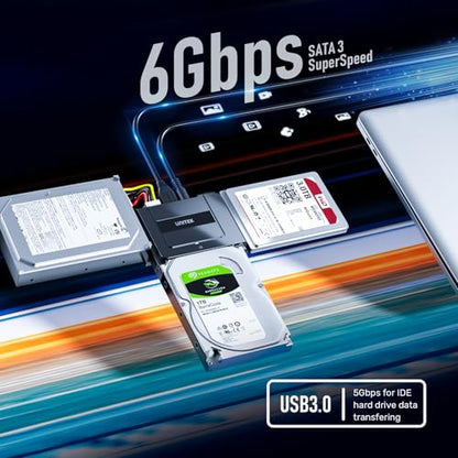 Unitek USB-C SATA/IDE Adapter, Dual-Drive, 6Gbps, for 2.5/3.5" HDD/SSD | Simultaneous 1 SATA + 1 IDE Access; For 2.5/3.5" IDE/SATA, Optical; Plug & Play, Hot-Swap; 12V Adapter Included - color: USB C 6Gbps SATA & 5 Gbps IDE