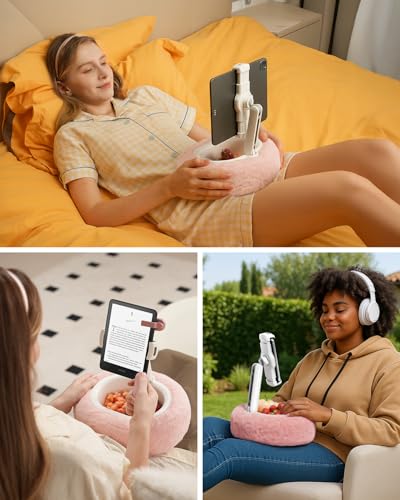Viozon Tablet Pillow Stand,Kindle Pillow Stand, Compatible with 4-11" Tablet/Phone with Small Bowl, Kindle Holder Accessories,Idea for Reading and Video Watching On Bed,Pink - color: Pink