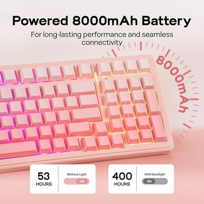 MechLands Aula F99 96% Wireless Gaming Keyboard, 8000mAh Battery, Creamy Gasket Mechanical Keyboard, BT/2.4GHz/USB-C, Hot-Swappable, Pre-lubed Linear Switch, Programmable RGB, Win/Mac (Pink Gradient)