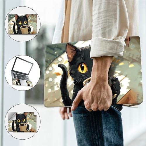Universal Laptop Skin, DIY Cut-to-Fit Vinyl Cover Compatible with HP, Dell, Lenovo, Mac (13.3" to 15.6"), Anti-Scratch, No Residue & Bubble-Free Protective Decal Sticker, Cute Black Cat Coffee - color: Cute Black Cat Coffee